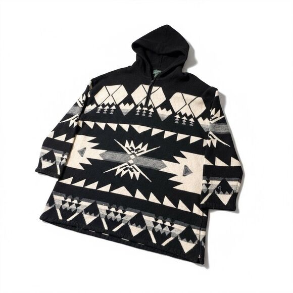 Ralph Lauren Hooded Sweater Womens XL 100% Lambswool Blanket Navajo *flaws* - Picture 1 of 12